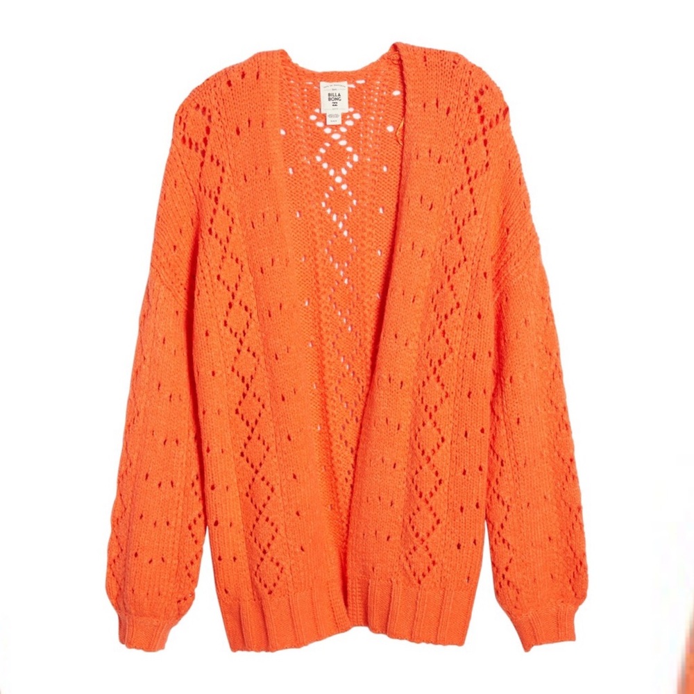 BILLABONG orange pointelle knit long cardigan